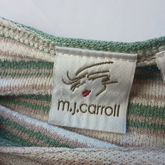 MJ Carroll Autum Colored Blouse Top Womens size Small Stripped short sleeve - Picture 3 of 5